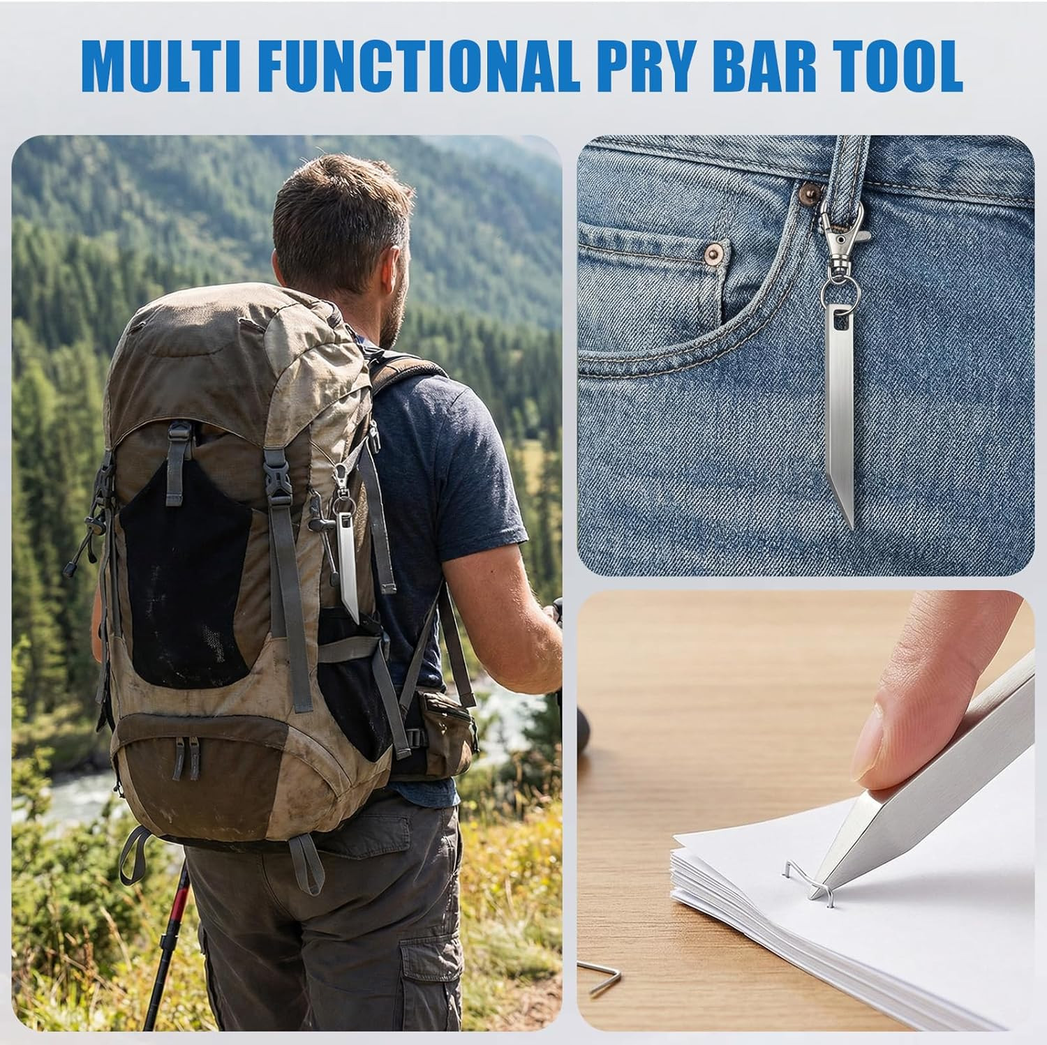 8PCS EDC Pry Bar Keychain Set, 4 Stainless Steel Mini Pry Bars with 4 Key Rings,