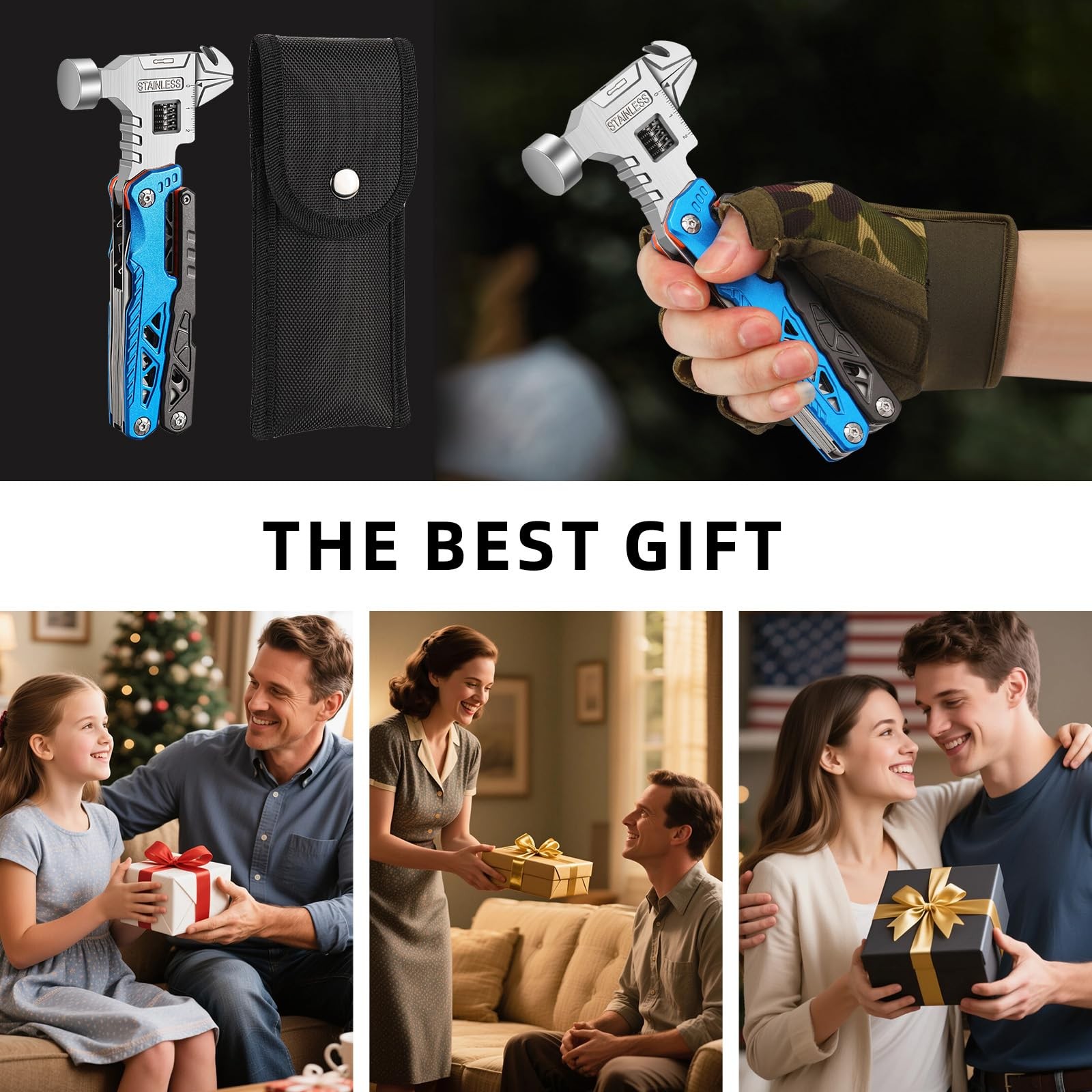 18-in-1 Multitool Hammer with Adjustable Wrench, Stainless Steel Multi Tool P…