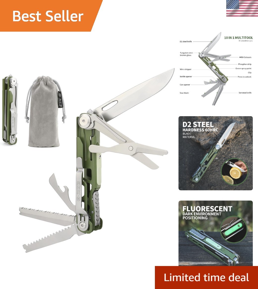 High-Performance 10-in-1 Outdoor Multitool with D2 Steel Construction