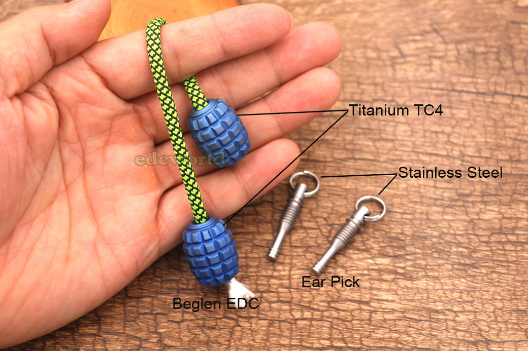 Titanium TC4 Parachute Cord Tool Lanyard DIY Bead Key Chain Pendant DZ-BBT EDC