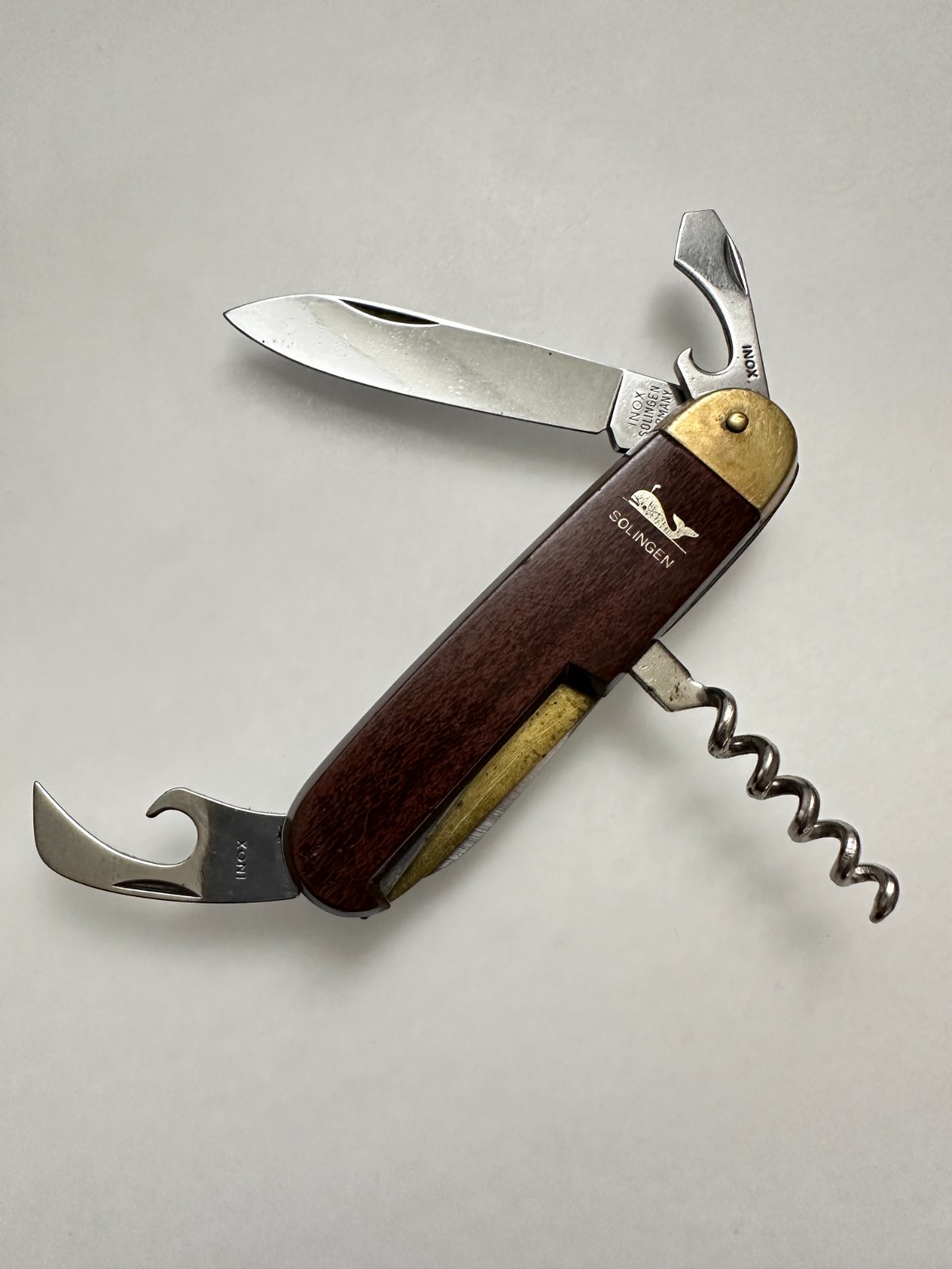 Vintage Solingen German Whale Logo Multi Tool Knife Corkscrew