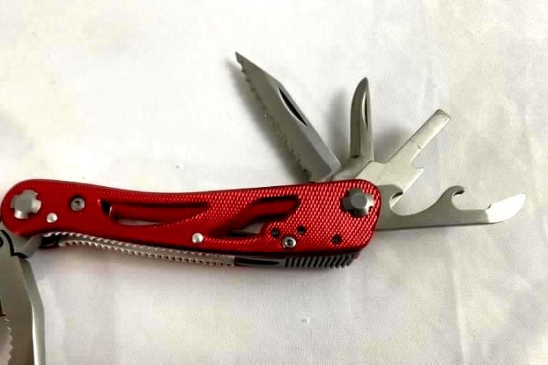 Red Stainless Steel 8-Tool Multitool with Screwdriver Bit Set & Carry Case