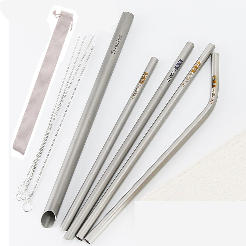Titanium Alloy Drinking Straw +Cleaning Brush Portable Outdoor Tableware EDC Too