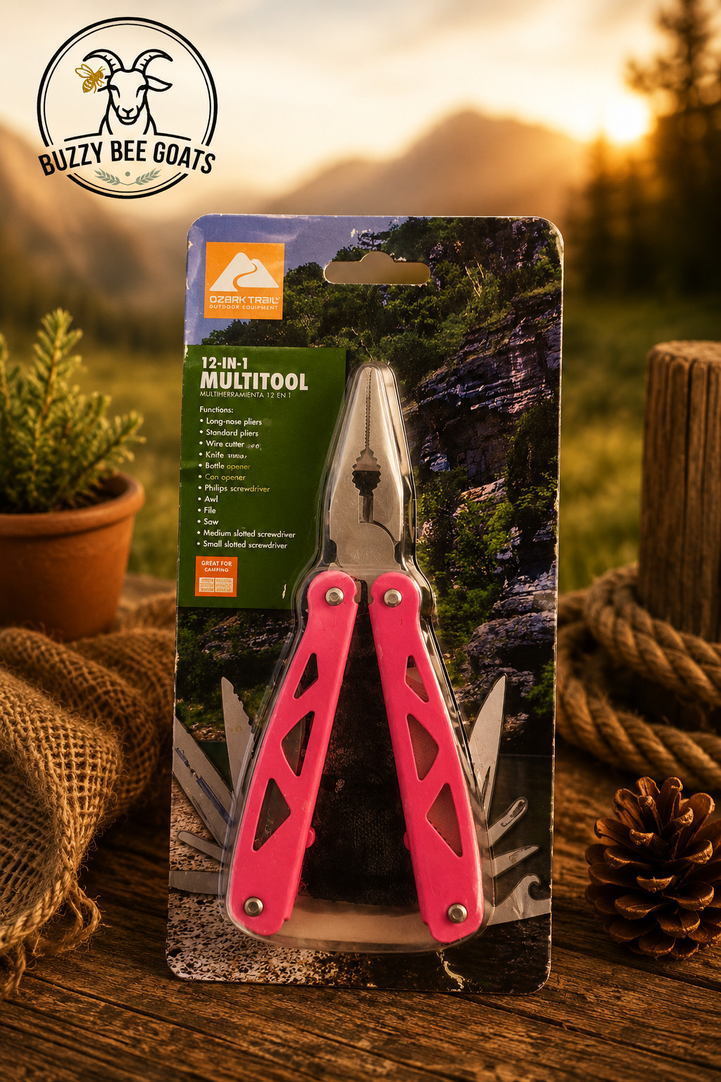 OZARK TRAIL 12 IN 1 MULTI TOOL PINK HANDLE STAINLESS STEEL W SHEATH NEW