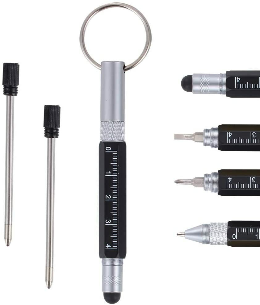 True Utility Aluminum Key Chain Ballpoint Pen, Stylus, Multi-Tool with 3 Refills