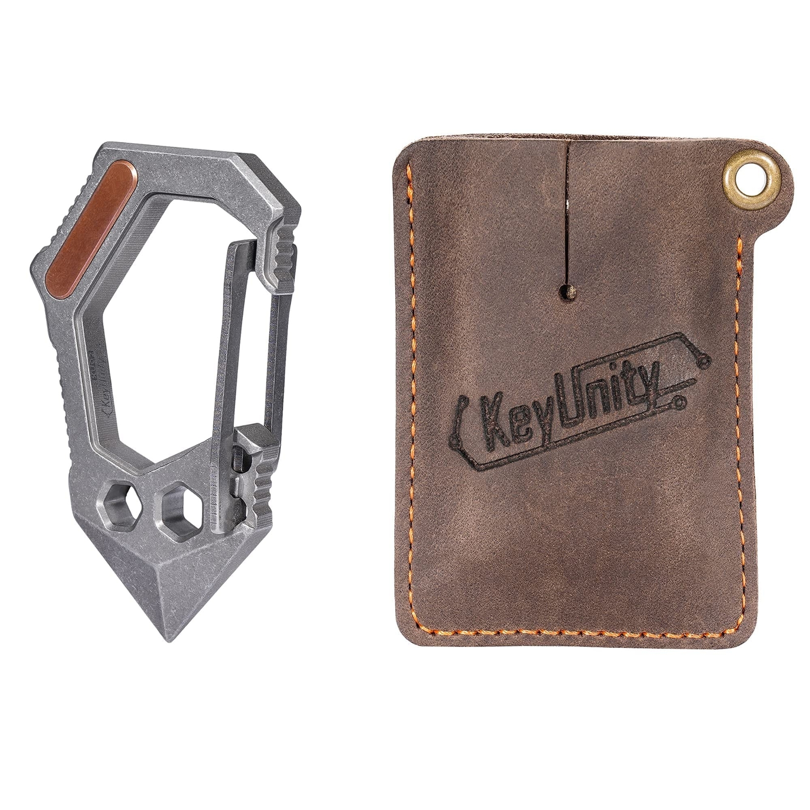 KeyUnity KU02 Titanium Multifunctional Carabiner 7 Tools in 1 & EDC Leather S…