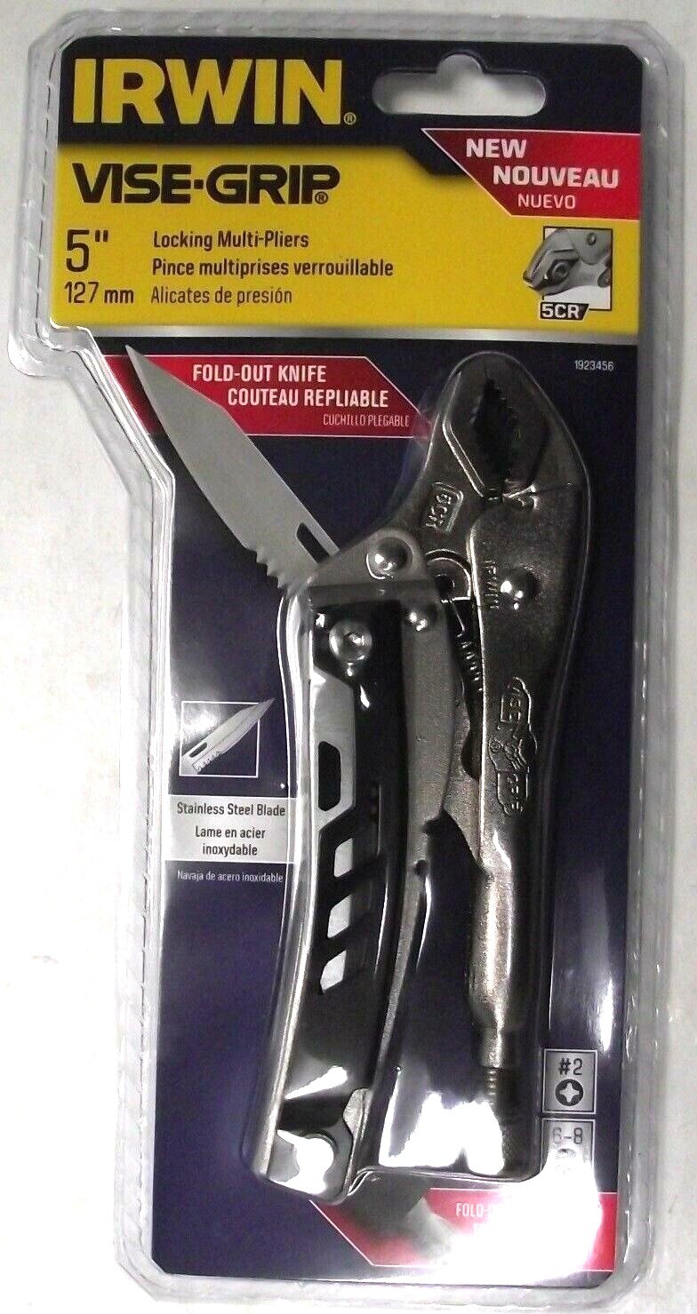 IRWIN 5CR 1923456 Vise-Grip 5″ Curved Jaw Locking Multi Pliers Knife Screwdriver
