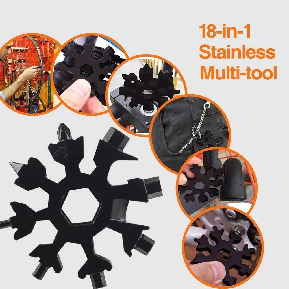 18-in-1 Snowflake Multi-Tool Carbon Steel Pocket Keychain Screwdriver Wrench