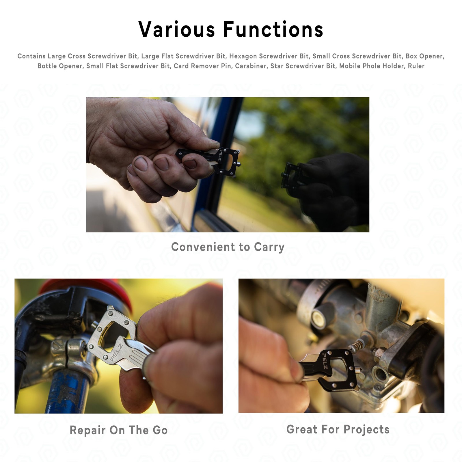 KeyTool Silver 12-in-1 Keychain Multi Tool with Carabiner