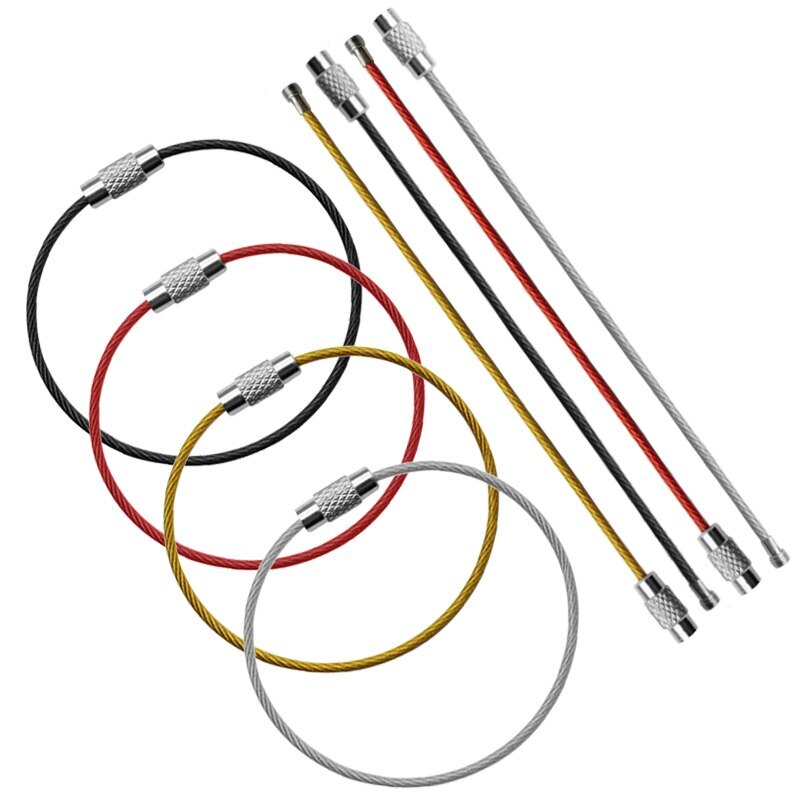 10PCS 15CM Stainless Steel Outdoor Key Chain Rings Screw Lock Gadge Tools