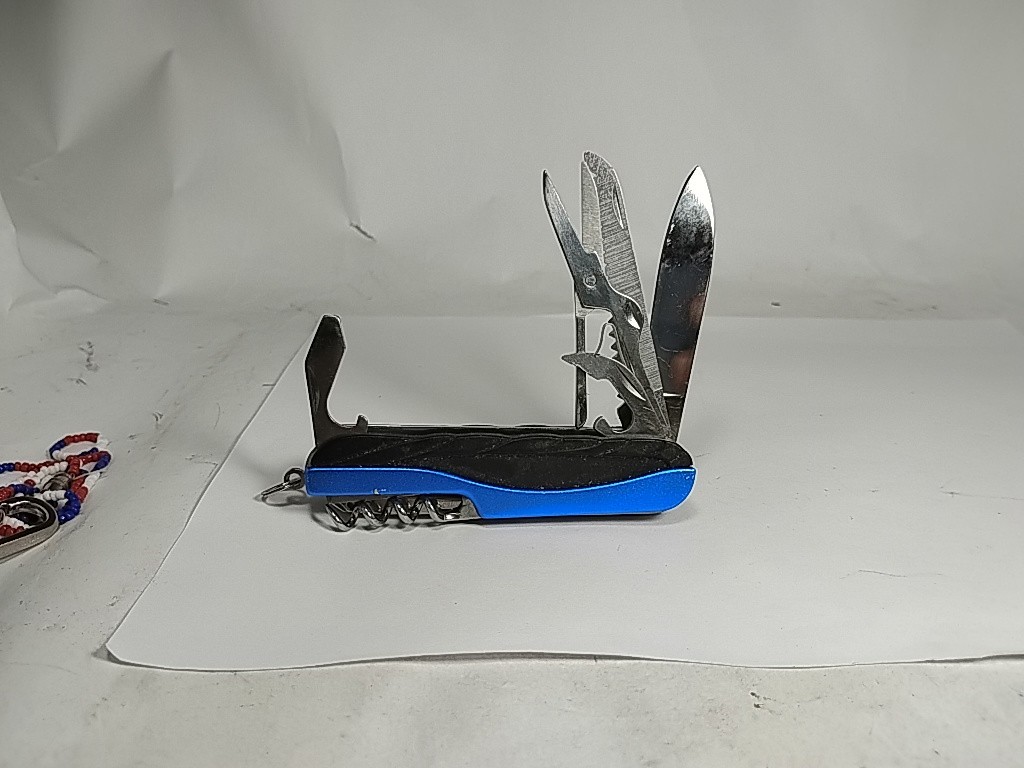 Blue Stainless Steel Multi-Tool Knife, Scissors, Corkscrew, Opener, Screwdriver