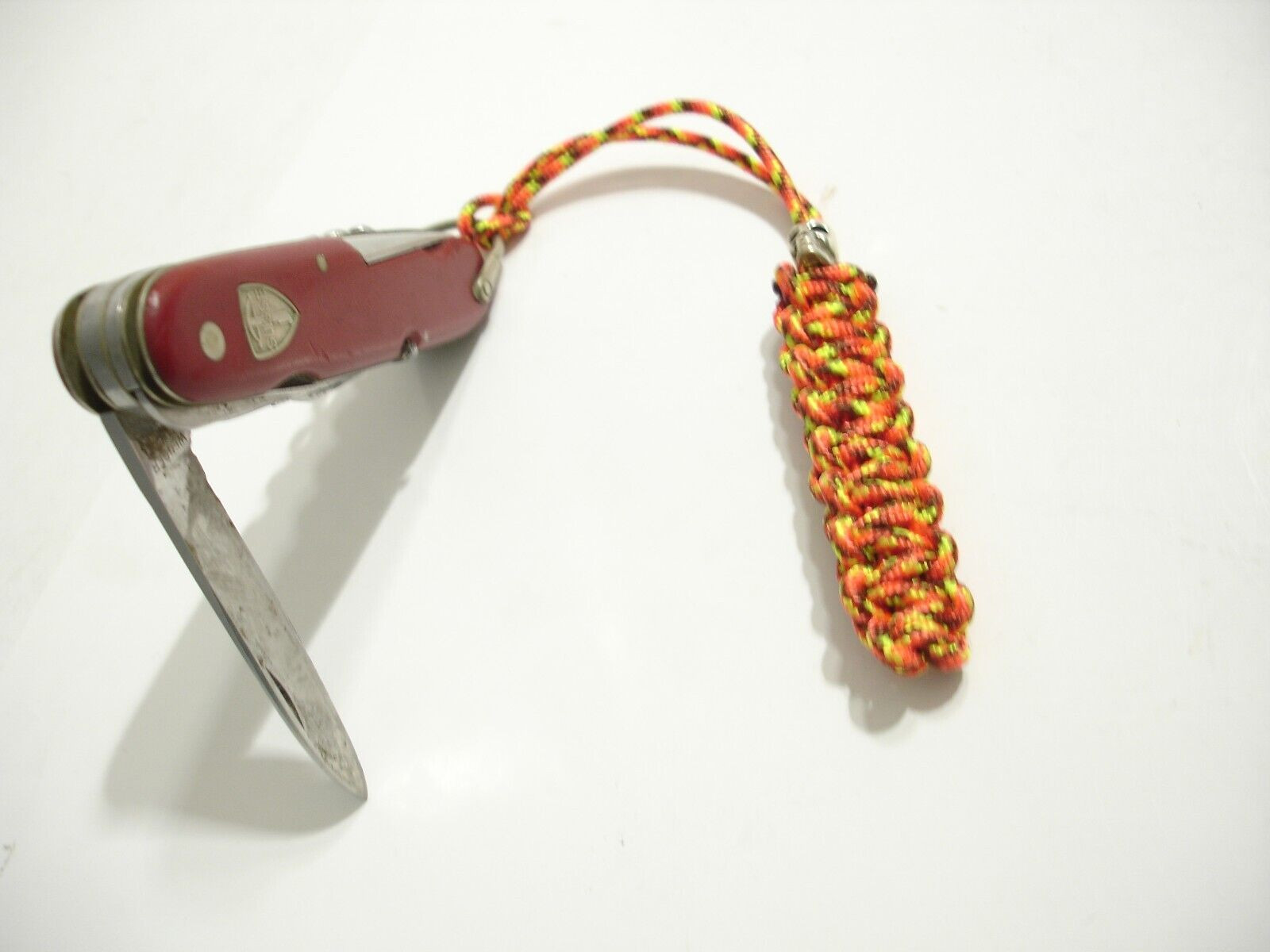 Handmade in USA Paracord Knife Lanyard Keychain “Fire” Color w/ Metal Skull Bead
