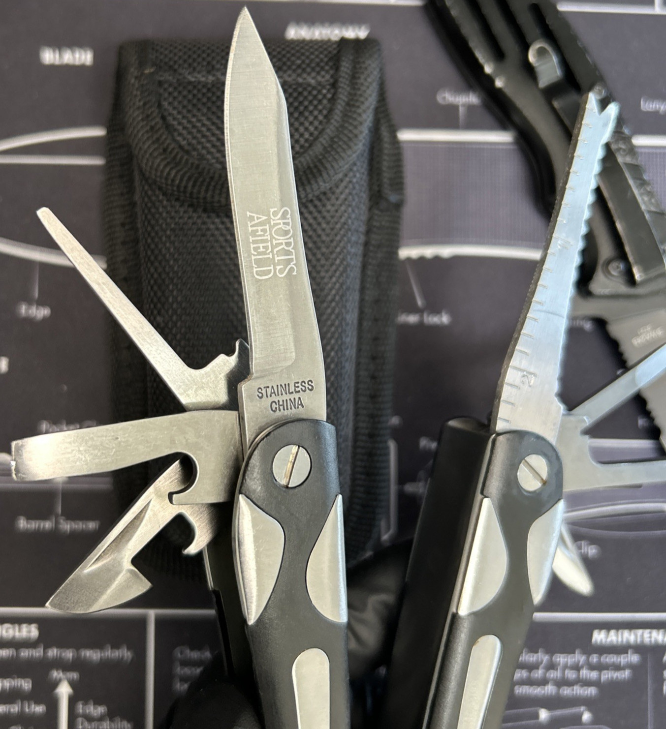 Multi Tool Pliers & Pocketknife Lot of 2 Stainless W/Sheat Camping EDC VGUC