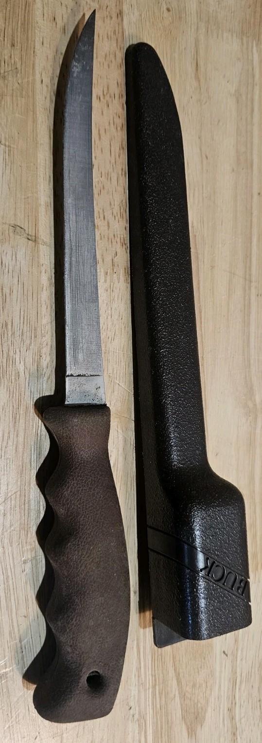Vintage Buck 123 A V Lakemate Fillet Knife Original Sheath Made in USA 6 1/2″