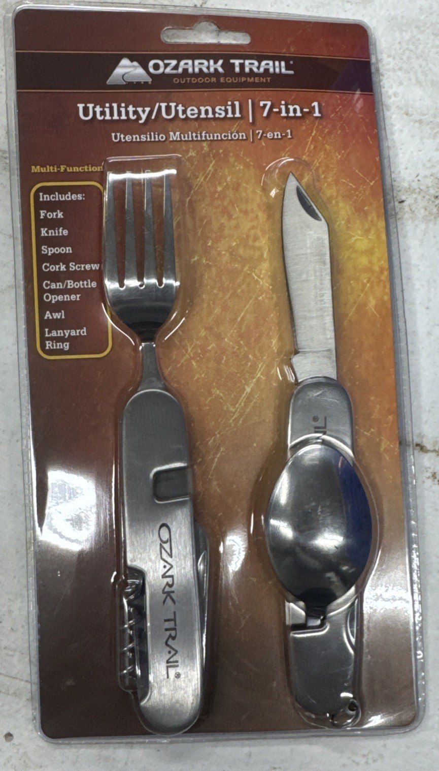 OZARK TRAIL 7 In 1 Utensil Spoon Fork Knife Awl Can/Bottle Opener Cork Screw