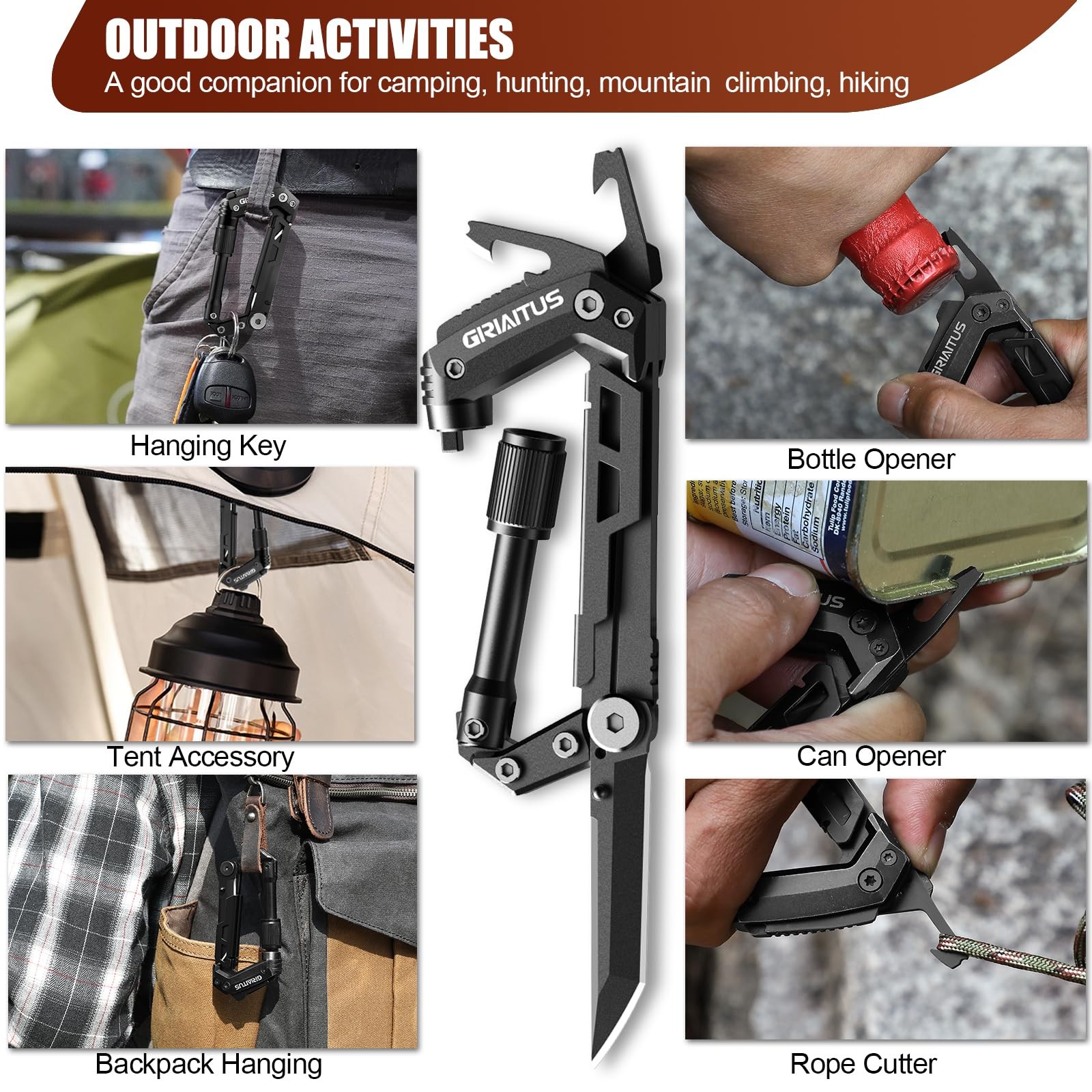 Multitool 8-in-1 EDC Pocket Knife Screwdriver Survival Gear Black