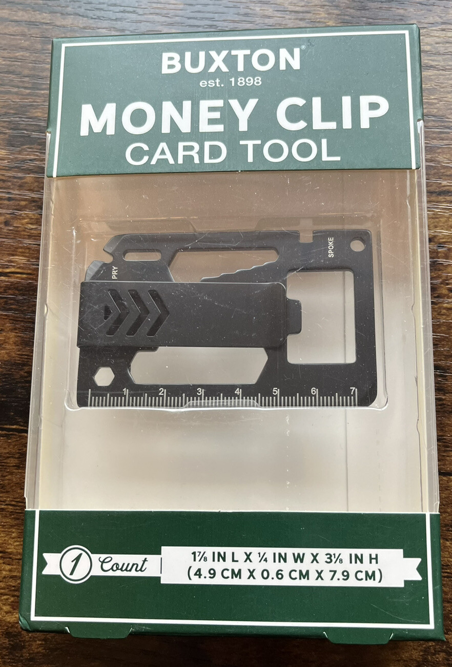 New In Box Buxton Money Cash Clip & Card Tool 10 Tools In One Bottle Opener Too
