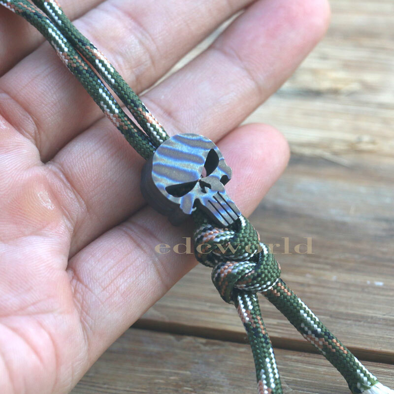 Flame TC4 Titanium Punisher Skull Parachute Cord Lanyard Bead Pendant DZ-01F EDC