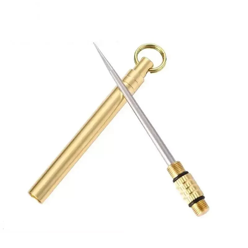 5PC Portable Titanium Pocket Toothpick Keychain Brass Holder Camping Travel Gold