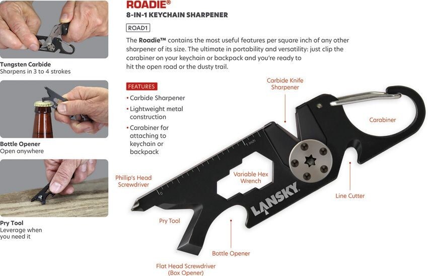 Lansky Black Stainless Steel Construction Roadie 9-in-1 Multi-Tool EDC Keychain