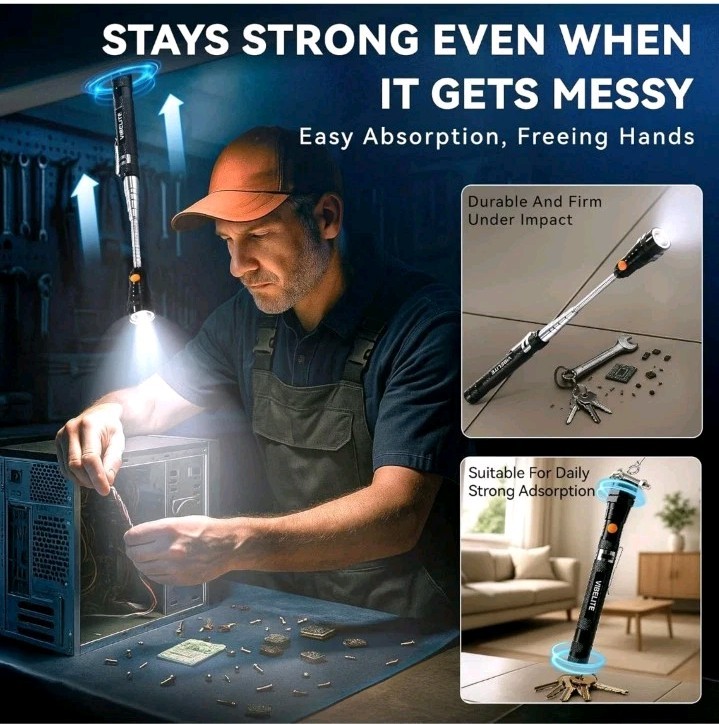 Extendable Magnetic Flashlight with Telescoping Magnet Pickup Tool- Coo