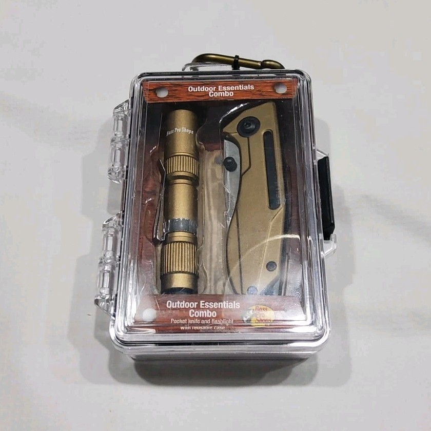 Bass Pro Shops Outdoor Essentials Combo Knife & Flashlight Gold Black