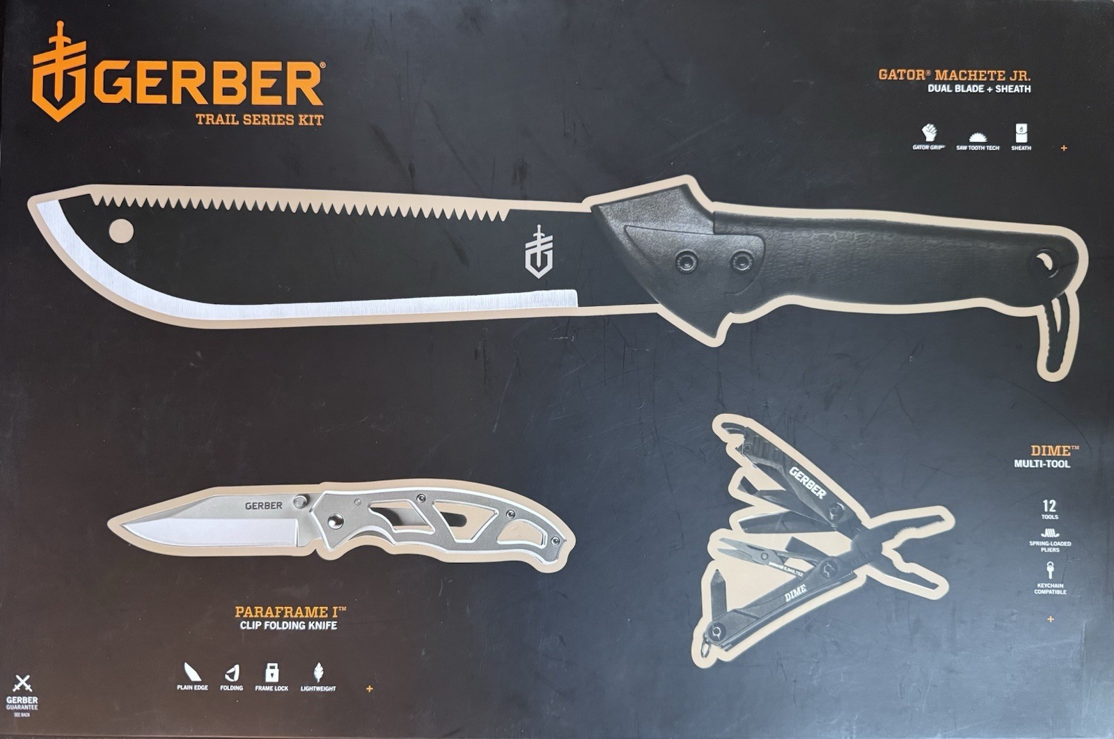 GERBER 3-PIECE COMBO GIFT BOX SET (Paraframe I, Dime Multi-tool, & Machete Jr.)