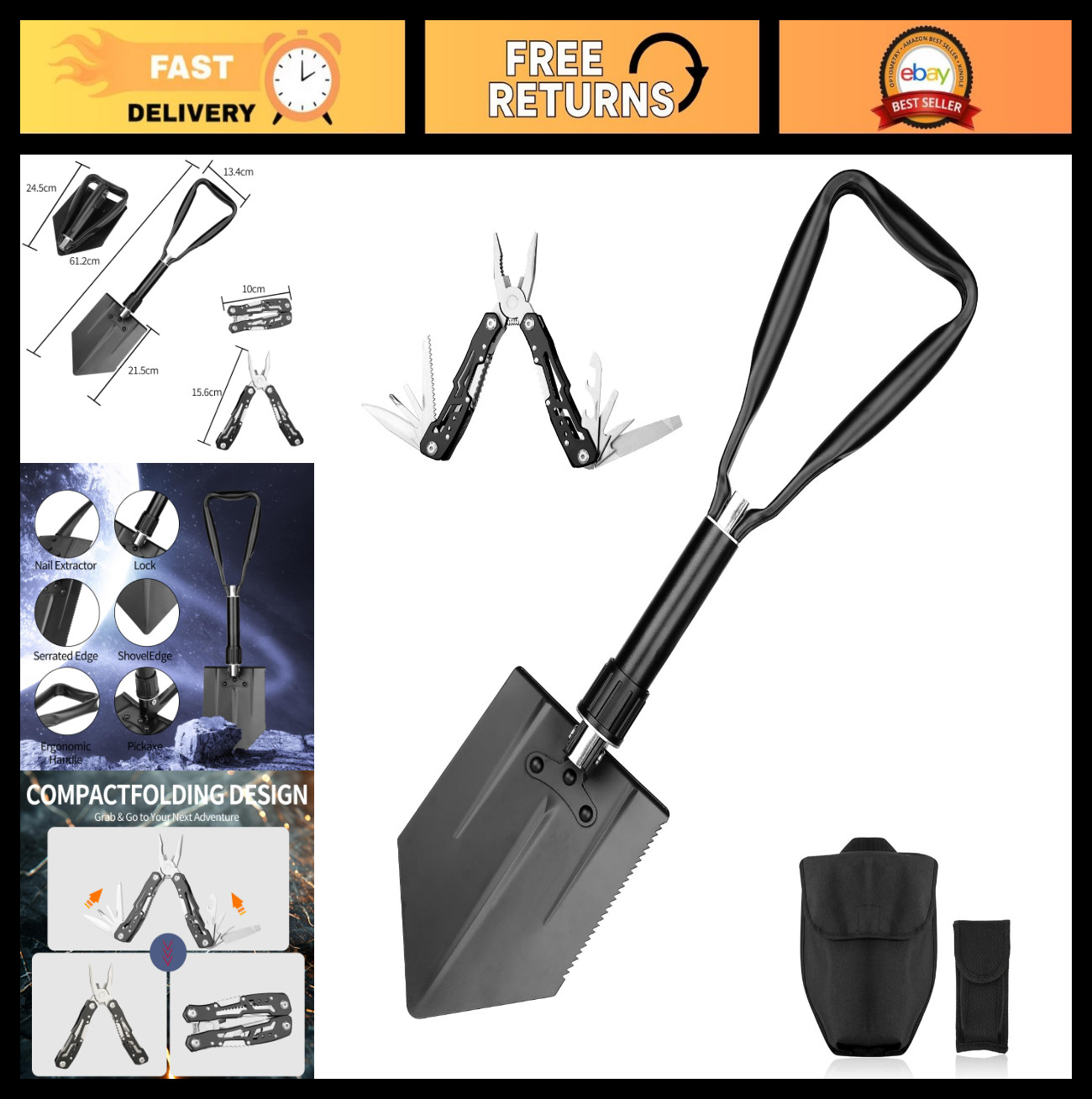 14-in-1 Tactical Multi-Tool & Folding Shovel – Survival Gear for Camping, Hiking