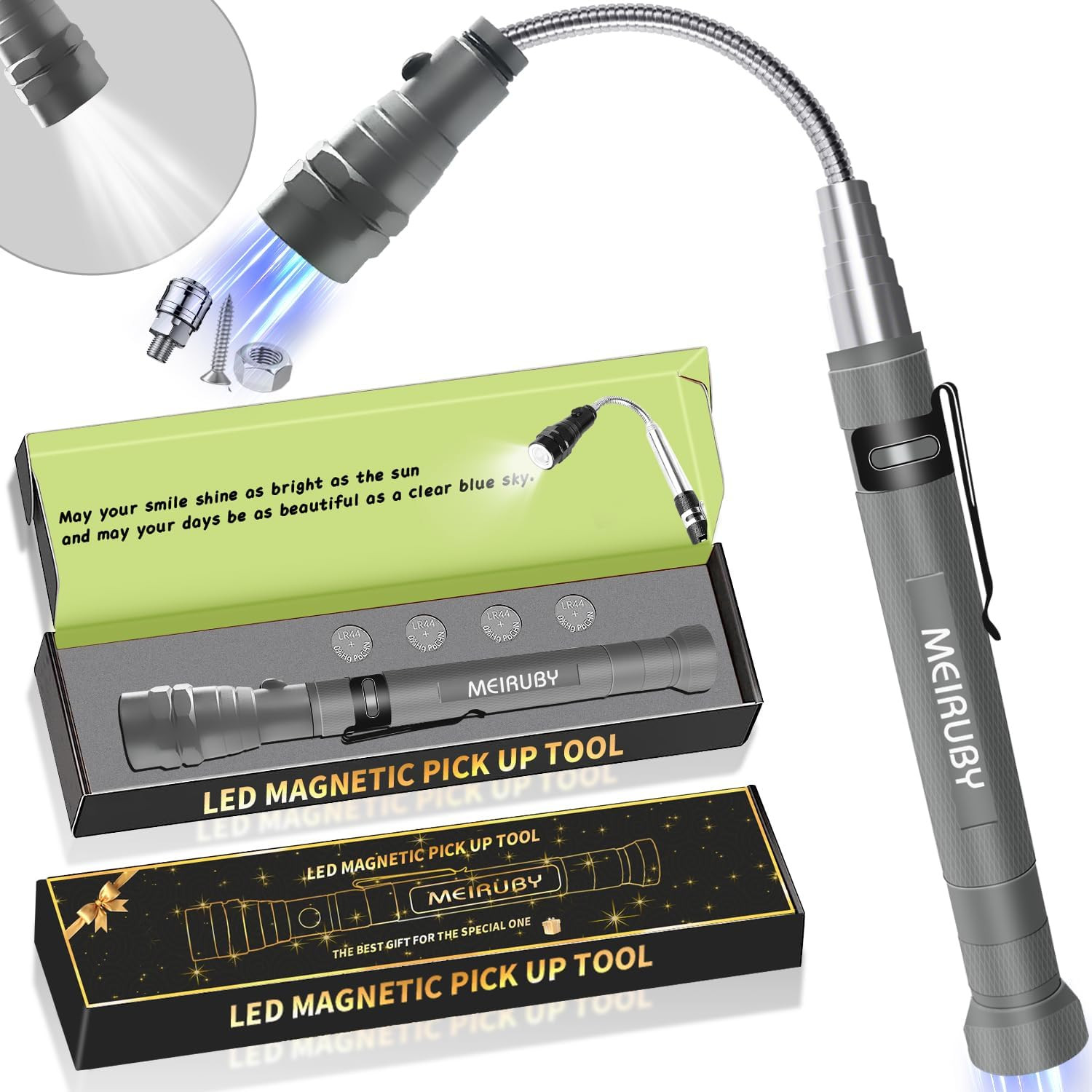 Telescoping Magnetic Pickup Tool, Flashlight, Stocking Stuffer for Men