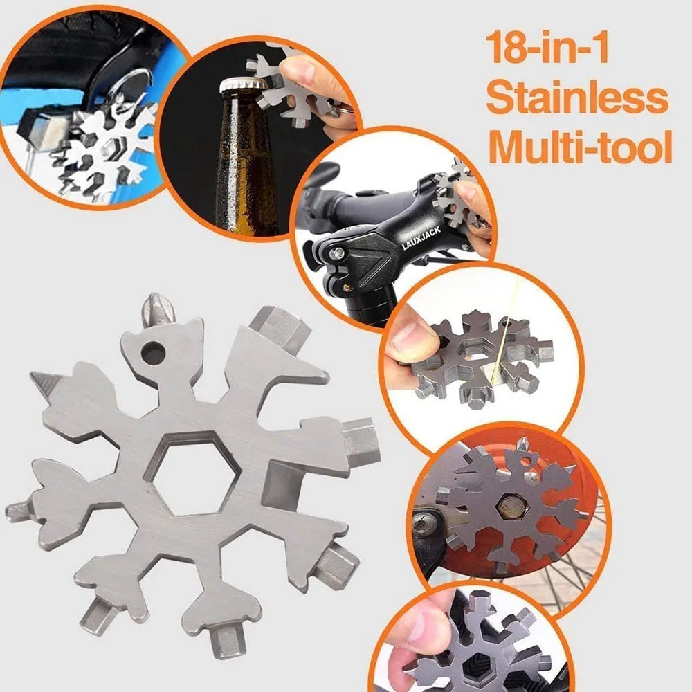18-in-1 Snowflake Multi-Tool Carbon Steel Pocket Keychain Screwdriver Wrench