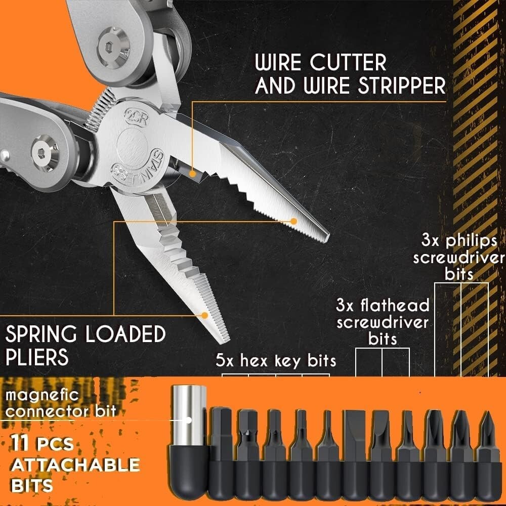 Multitool 24 In1 Mini Tools Knife Pliers +11 Bits Multi Tool All in One St.Steel