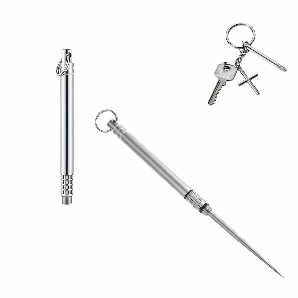 Portable Titanium Toothpick, Multi-Functional Reusable Stainless Steel Silver