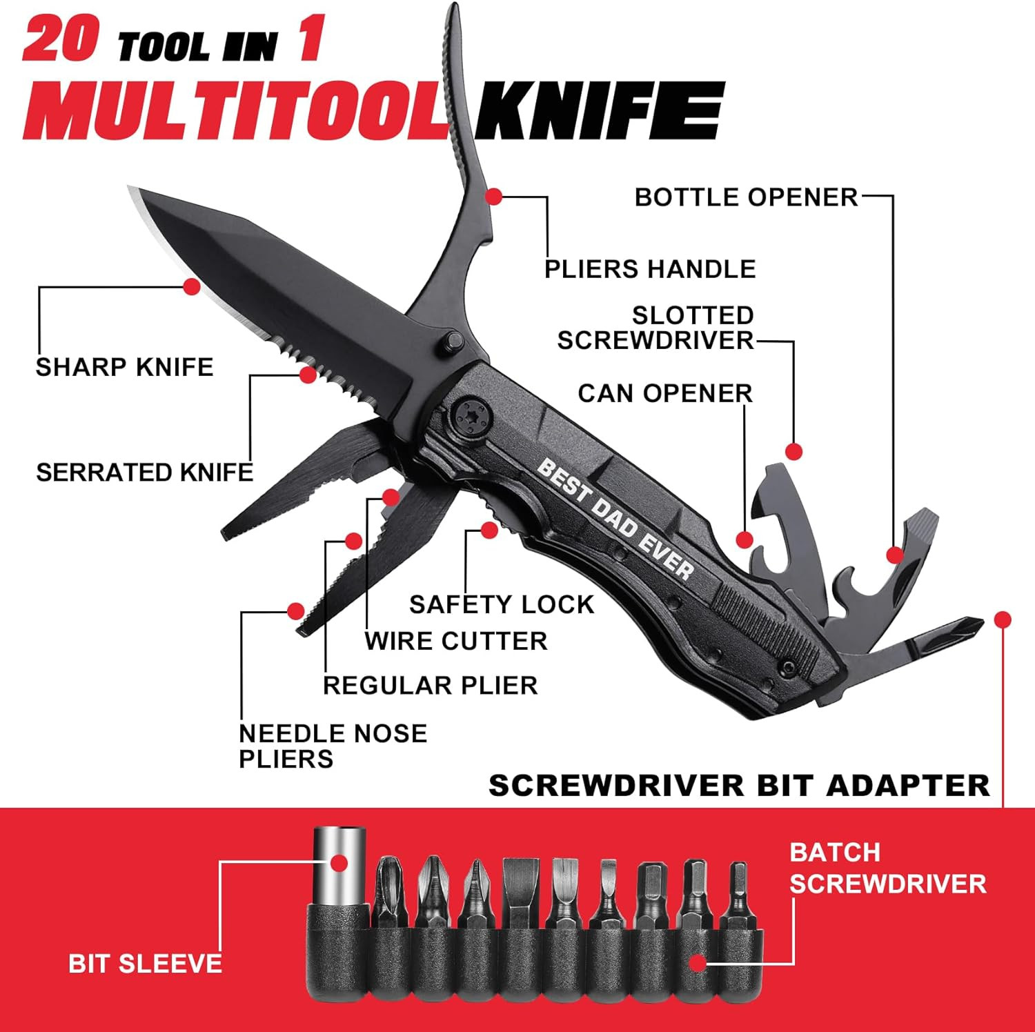 Gifts for Dad from Daughter Son, BEST DAD EVER Multitool Knife, Dad Gifts for Ch