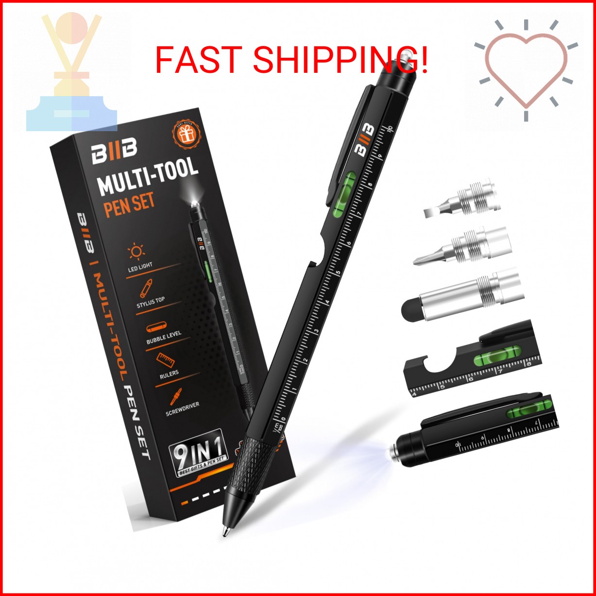 BIIB Gifts for Men 9 in 1 Multitool Pen, Mens Gifts for Him Dad Husband, Birthda