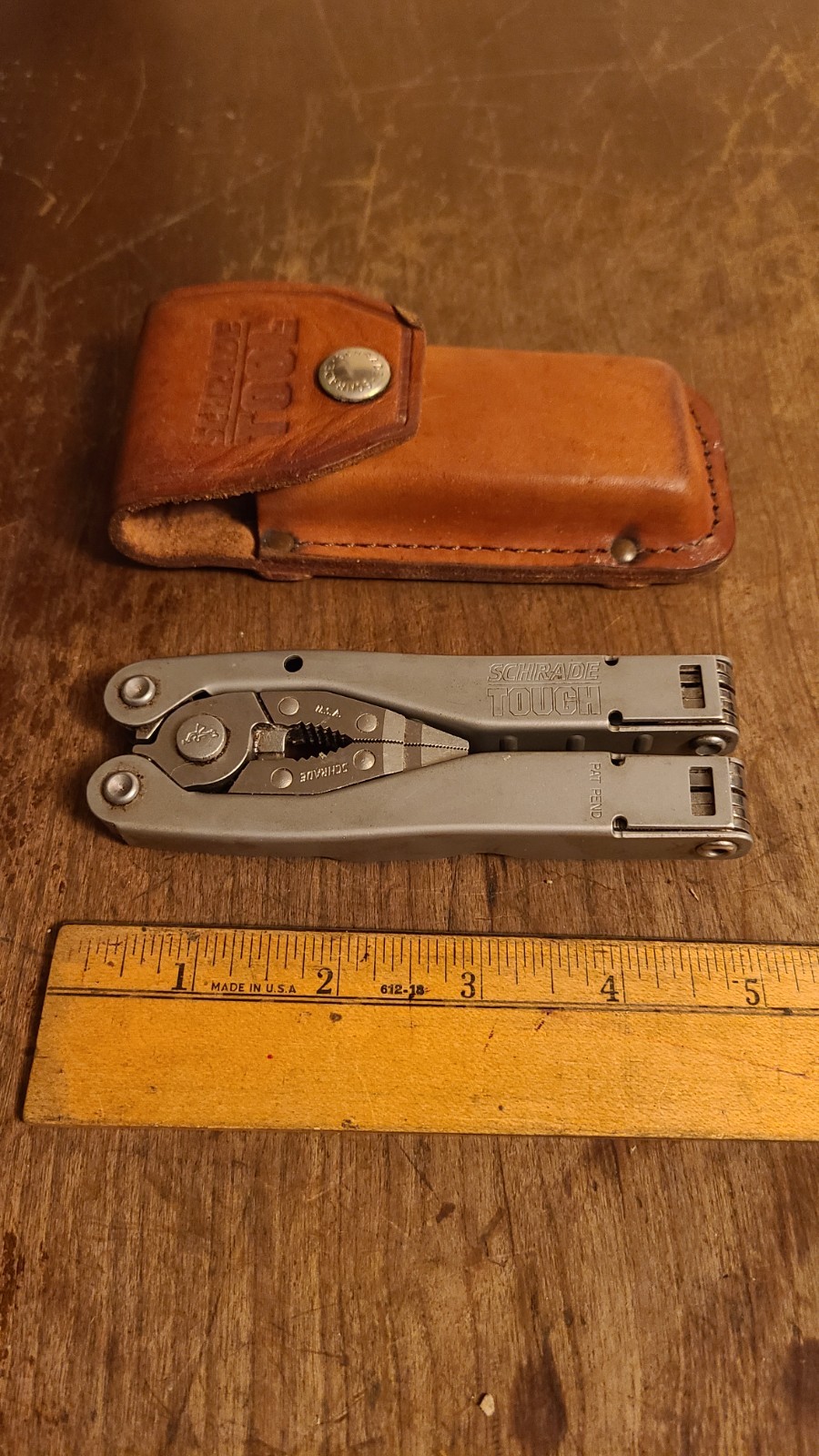 Vintage Schrade Tough Tool ST1 Multi-Tool w/ Leather Sheath USA Gift Pliers