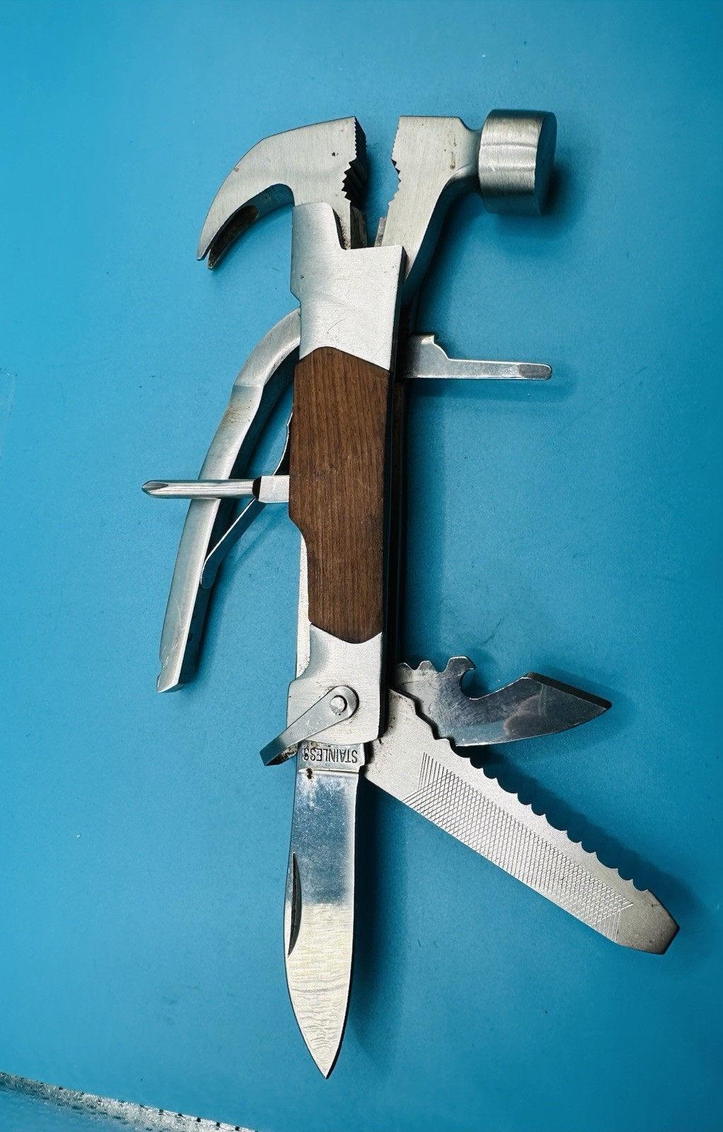 Wood and Stainless Hammer Tool 7-IN 1 Multi Tool Wood Handle —