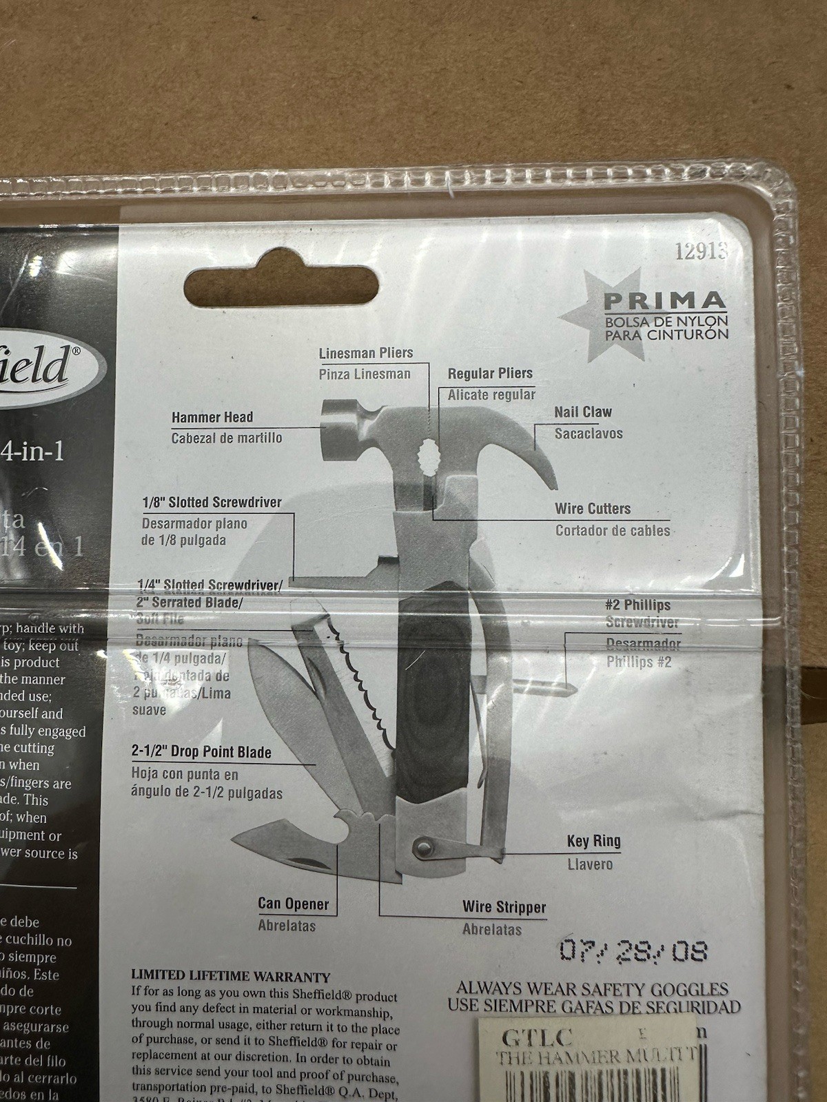 Sheffield (12913) Hammer premium-14 in 1-multi tools W/ Canvas Holder NEW NOS