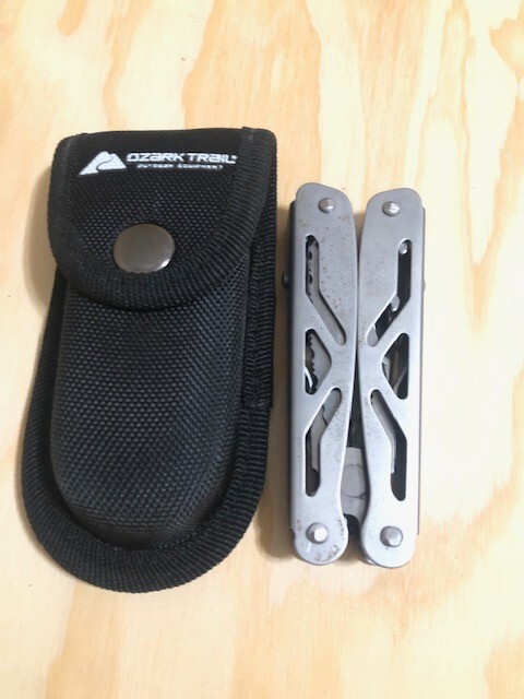 Ozark Trail (12 IN 1)stainless S multi tool with sheath -SILVER- Great Condition