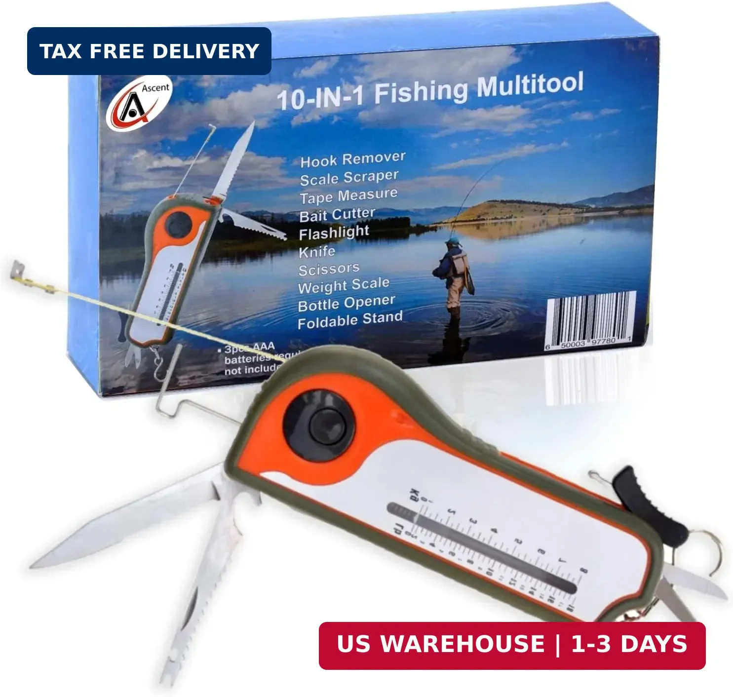 Fisherman Gift Tool Fishing Multitool – Hook Remover, Scale Scraper, Tape Measur