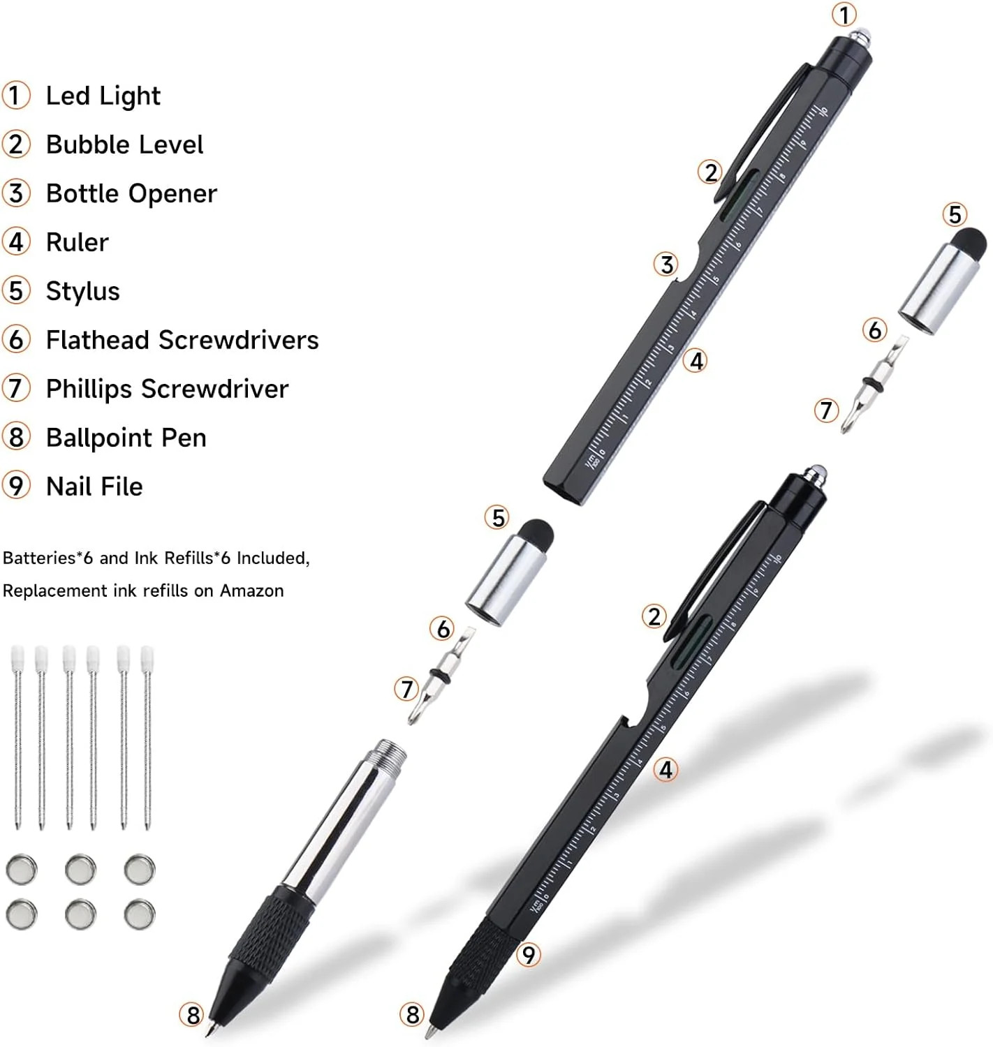 Gifts for Men Christmas- Multitool Pen with LED Light, Flathead, Phillips Screwd