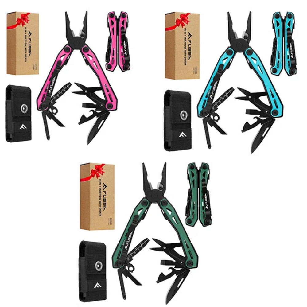FLISSA Red/Blue/Green NEW 16-in-1Multi Tool Pliers Stainless Steel EDC Multitool