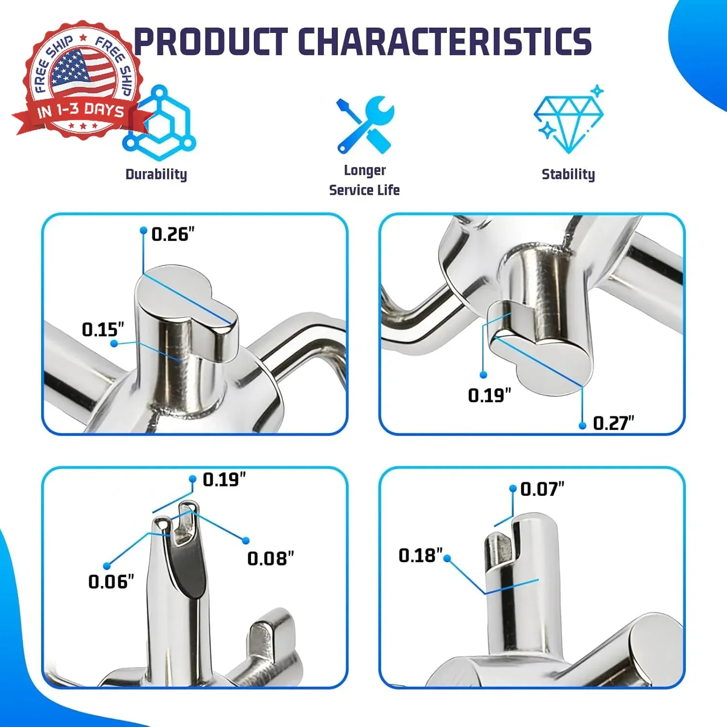 HVAC Tools, Locking Cap Key for Refrigerant Safety Caps, Universal Triple Use Mu