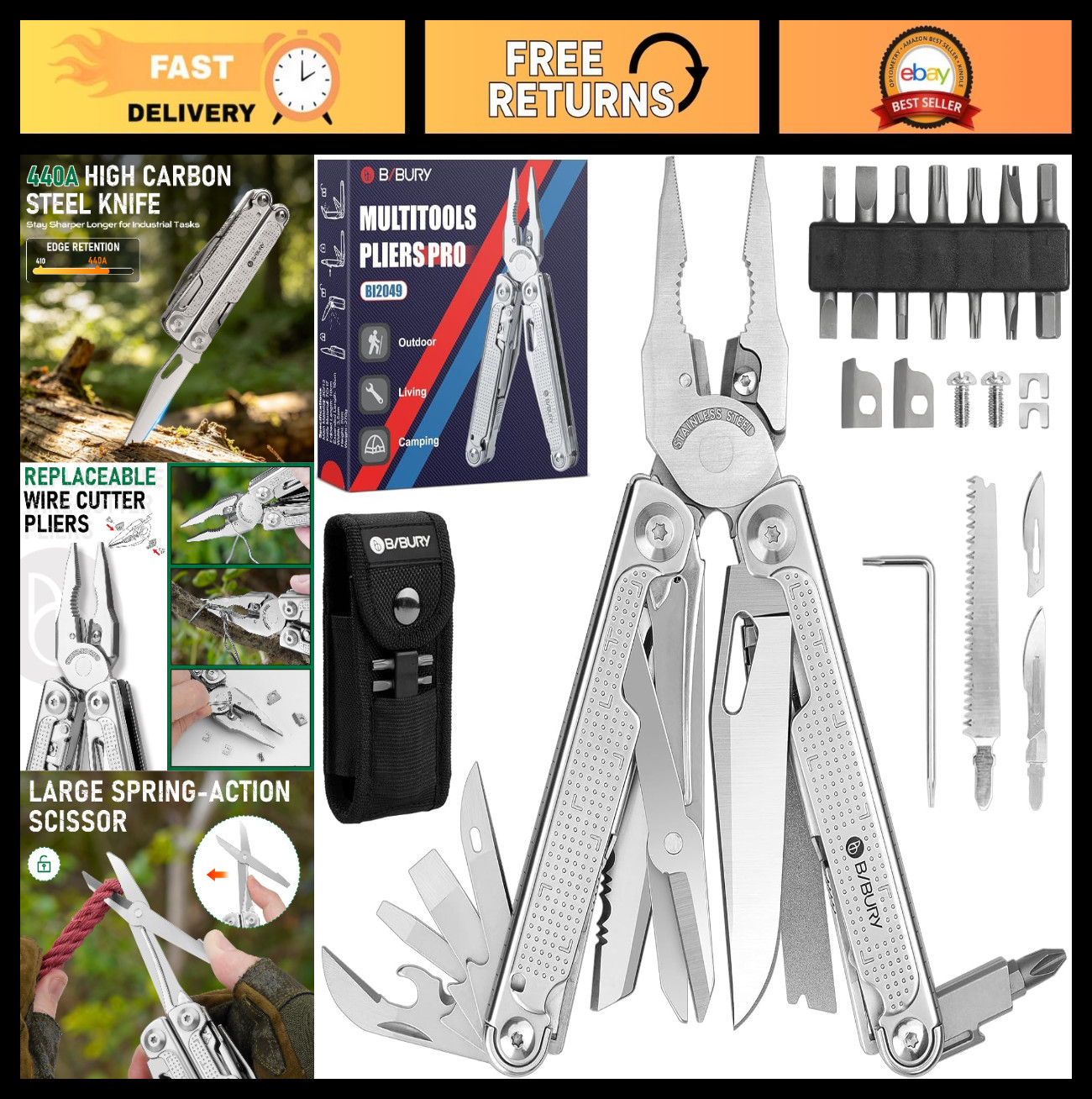 Multitool Pliers with Tungsten Wire Cutters, Wood Saw & Scissors – EDC Gear for