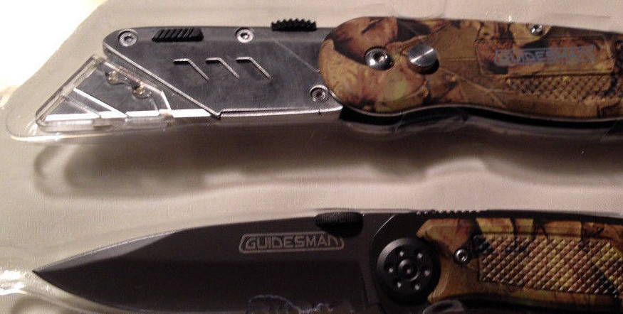 Guidesman 2.5″ Folding SS Knife,Titanium Plated Drop Pt + Utility Knife, 2PC Set