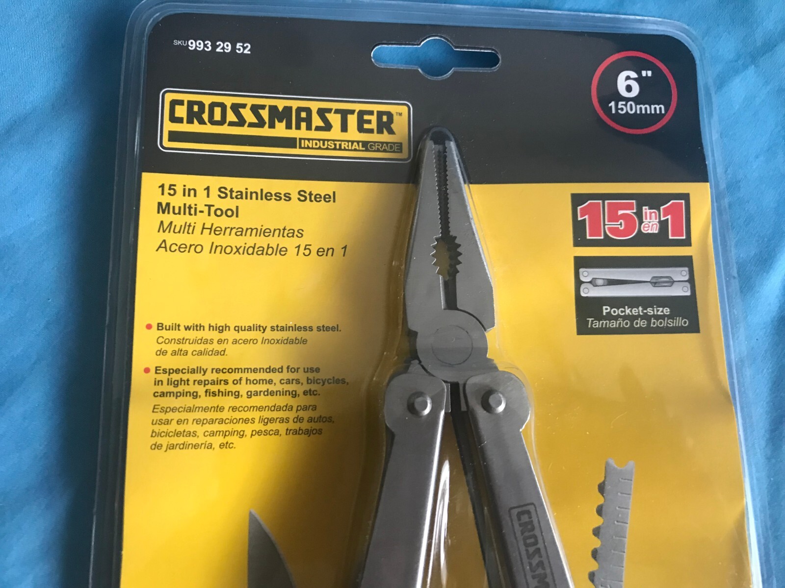 New 6” Crossmaster 15 in 1 Stainless Steel Multi-Tool with Black Belt Pouch