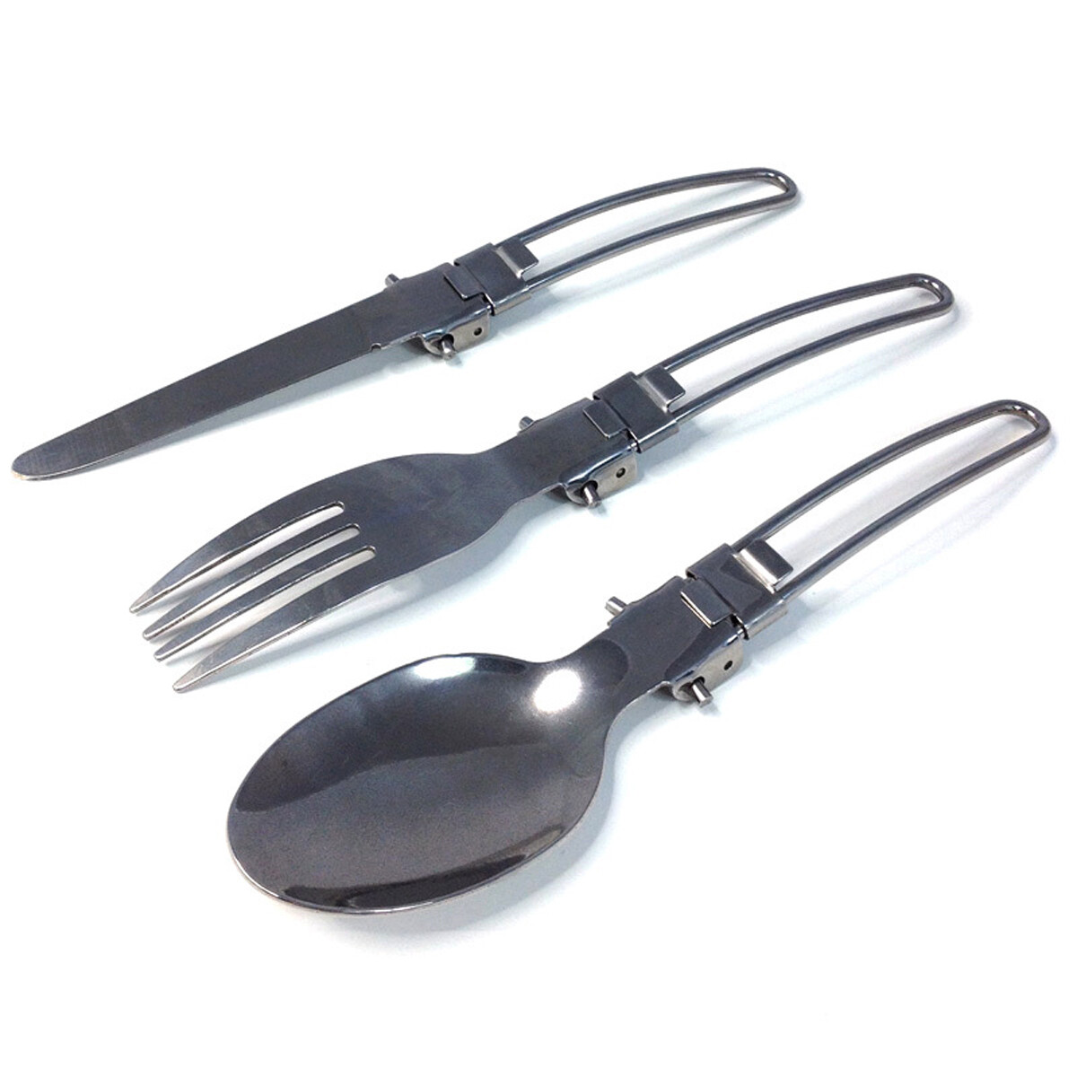 Stainless Steel 3Pcs Folding Camping Picnic Cutlery Utensil Set Spoon Fork Knife