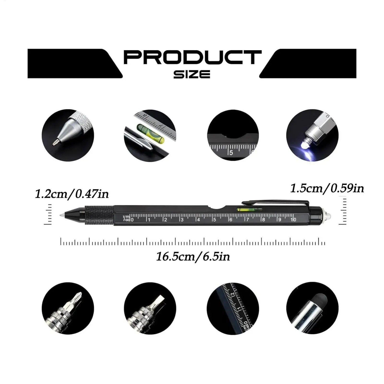 9 in 1 Multifunction Ballpoint Pen with Modern Handheld Tool Measure Technical