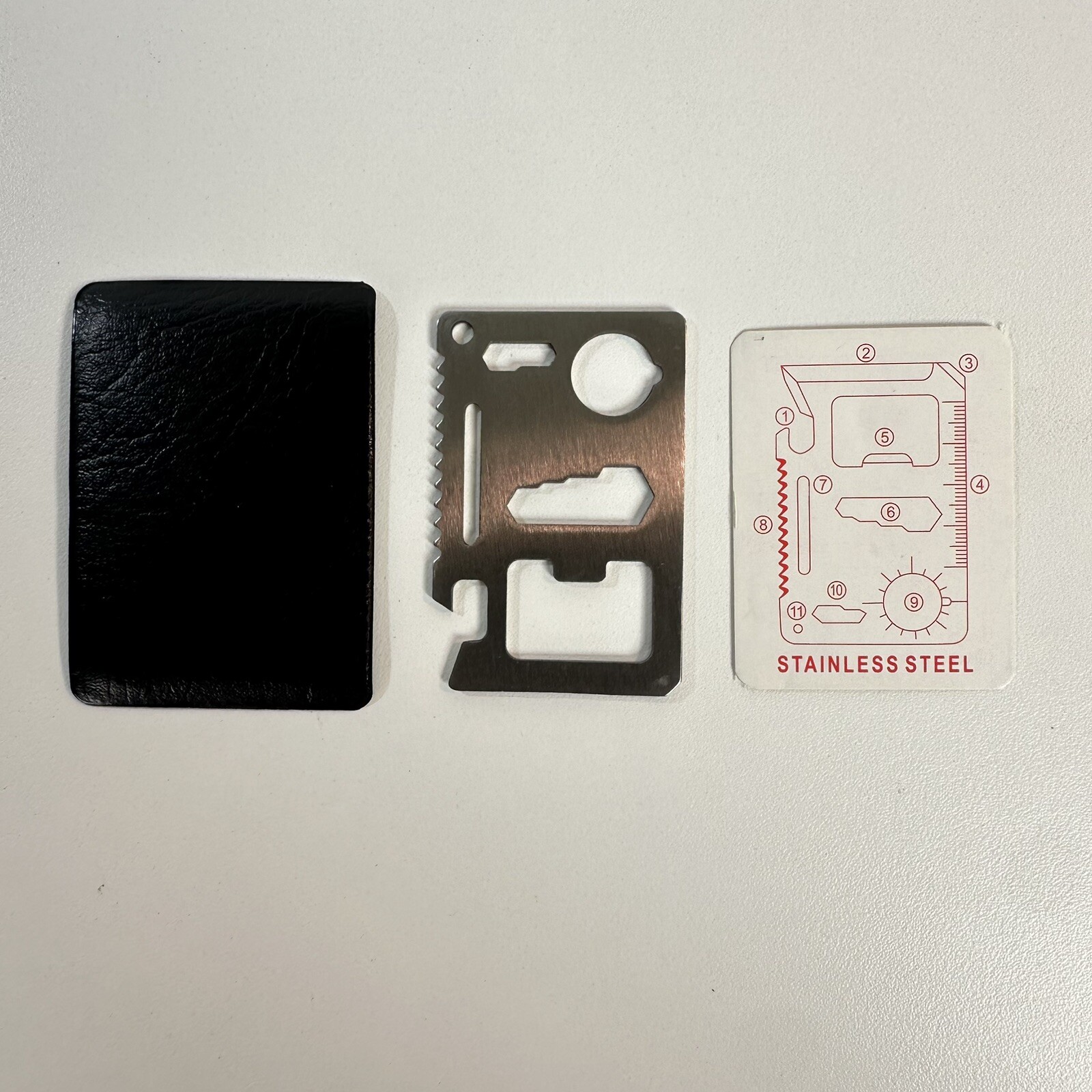QTY 2 11 in 1 Stainless Steel Pocket Card Survival Tool with Leatherette Case