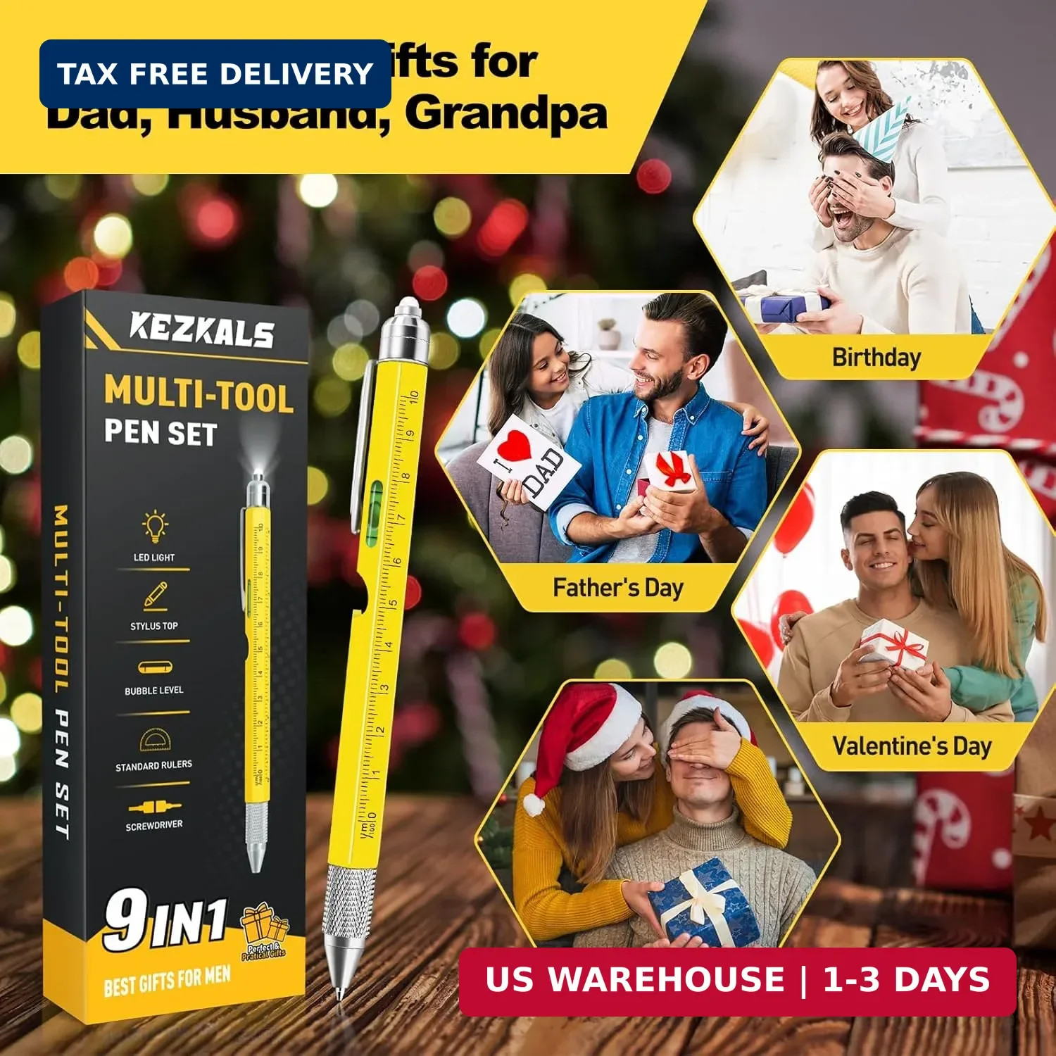 KEZKALS Fathers Day Gift for Dad Husband, 9 in 1 Multitool Pen Gifts for Men, Fa