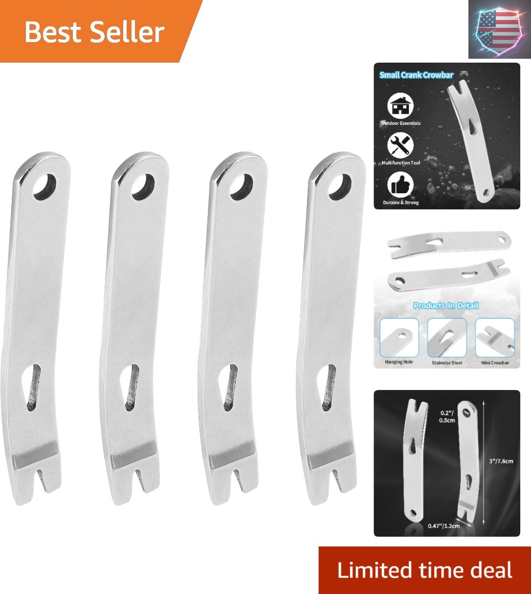 4 Pcs Mini Crank Crowbar, Stainless Steel Mini EDC Pry Bar Keychain Multi-fun…
